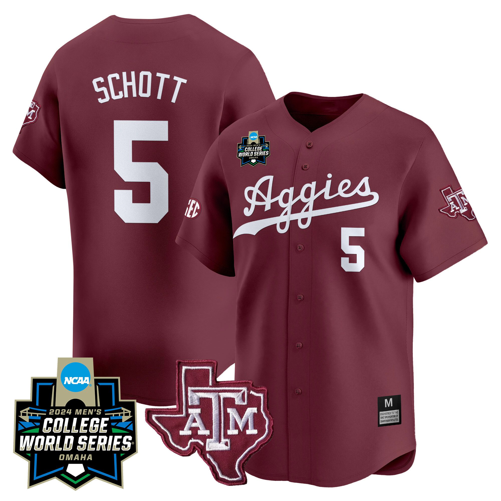 Men Texas A&M Aggies #5 Schott Red 2024 College World Series Vapor Premier Limited NCAA Jersey->indianapolis colts->NFL Jersey
